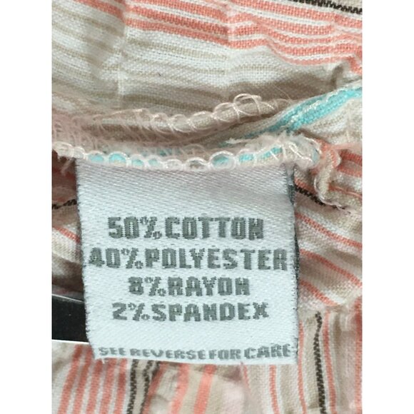 Dressbarn Womens Top Size 1X Pink White Green Striped Button Up Blouse V neck - Picture 13 of 14